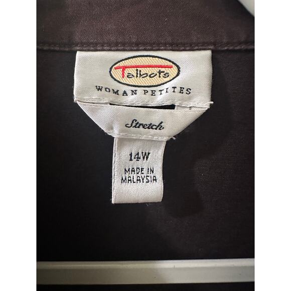 Talbots Woman Petites Stretch Blazer Jacket Brown With Velvet Trim, size 14W - Picture 2 of 8